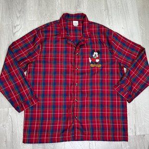 Mens Disney Store Mickey Mouse Red Plaid Pajama Top L Winter Christmas Holiday